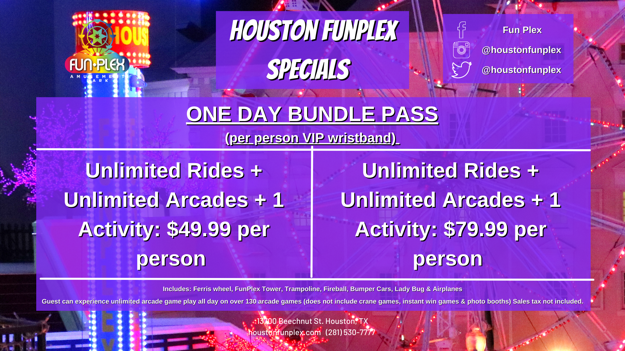 June One Day Bundle Houston Funplex Pricing